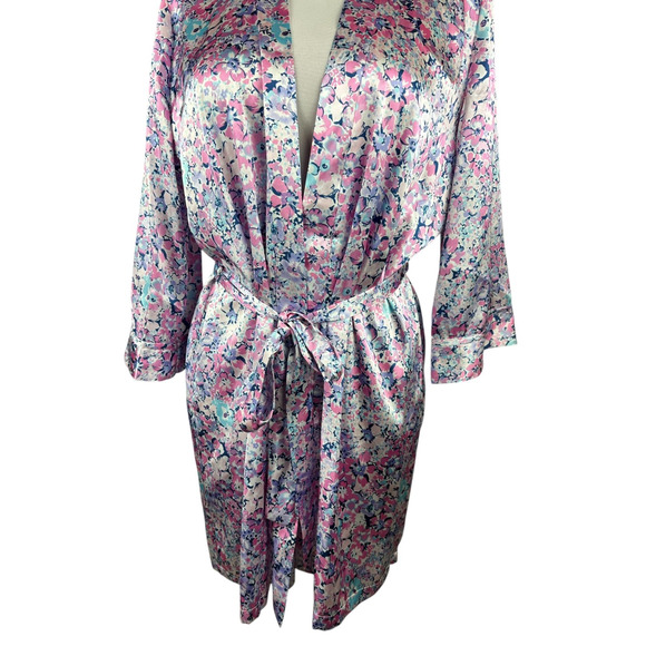 Linea Donatella Floral Satin Robe With Tie Waist Lightweight Size L / XL Bride - Picture 5 of 15